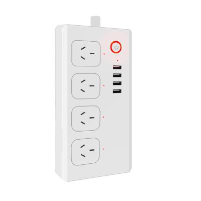 China Google Assitance Ordered Tuya WiFi Xenon Smart Power Strip Extender Socket With Alexa Google Home 4 USB Ports Power Cord Travel Extension Socket Outlet for sale