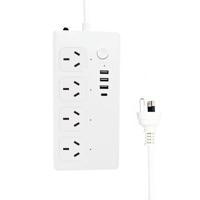 China AU 40W 10A Individually Residential / General Purpose Smart Surge Protector Power Band 4 AC Control Outlets 1Type C and 3 USB Ports for sale