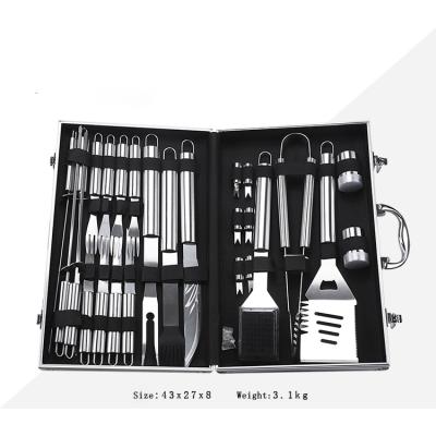 China High Quality Easily Cleaned 26pcs Utensil BBQ Tool Kit With Aluminum Box for sale