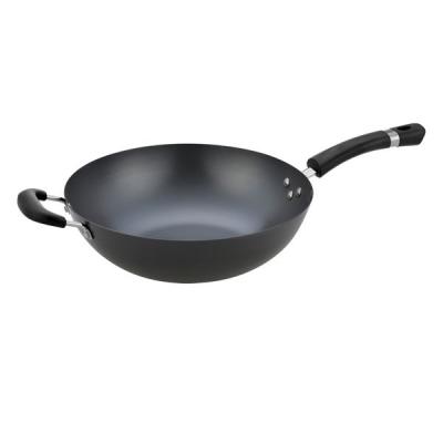 China Sustainable Popular Custom Design Chinese Bakelite Cast Iron Wok Double Handle for sale