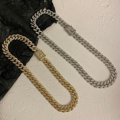 China Hiphop Full Cuban Diamond Necklace Trendy European And American Net Red Personality Ins Street Thick Bang Street Chain Male for sale