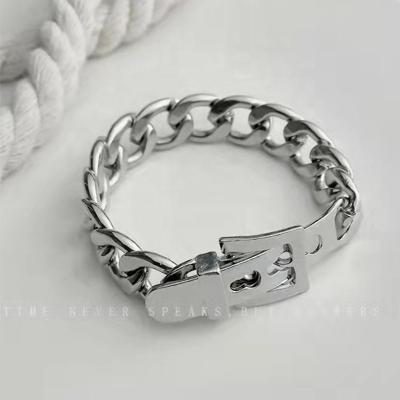 China Simple hip-hop personality bracelet cold wind bracelet men and women tide casual/freedom sports Cuban titanium steel bracelet for sale