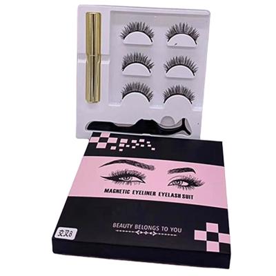 China 3D Criss Cross Eyelashes Magnetic Long Eyeliner Kit Magnet Lashes Natural Thick Magnetic Makeup With 5 Tweezers Magnet Eyelash for sale