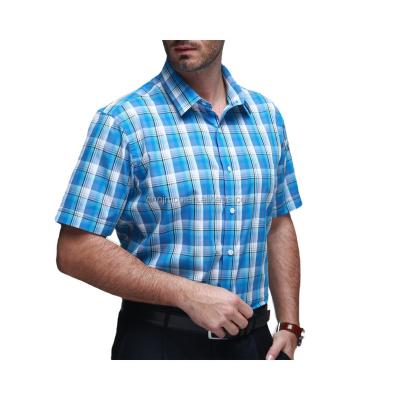 China Anti-Shrink classic custom check casual dress 100% cotton stand collar short sleeve men's shirt for sale