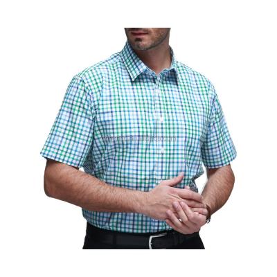 China Anti-Shrink classic custom check casual  100% cotton stand collar short sleeve men's dress shirt for sale