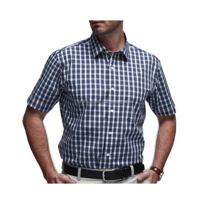 China Anti-Shrink best quality custom check casual  100% cotton stand collar short sleeve men's dress shirt for sale