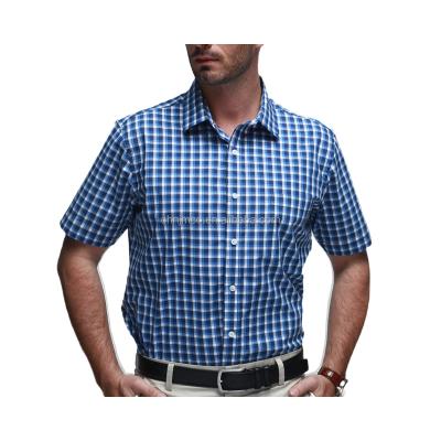 China Anti-Shrink wholesale custom check casual  100% cotton stand collar short sleeve men's dress shirt for sale