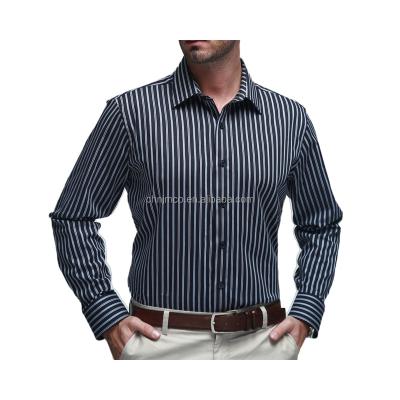 China Anti-Shrink CLASSIC STRIPED 100% COTTON CASUAL STAND COLLAR  OVERSIZED MEN'S DRESS SHIRT for sale