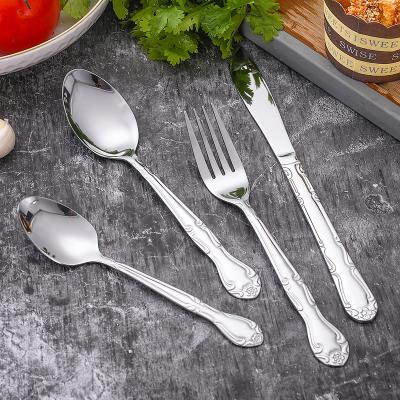 China Stocked High Quality Sunflower Sharp Stainless Steel Flatware Dinner Knife Fork Spoon Flatware Set for sale