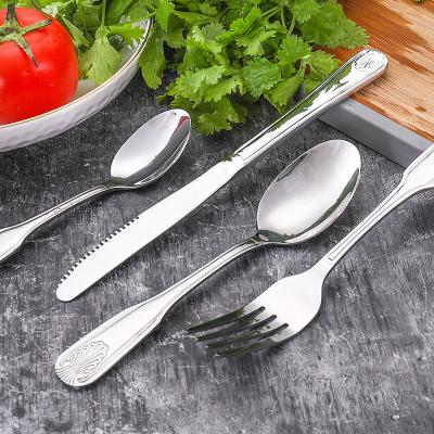 China Sea Shell Sharp Pattern Stainless Steel Flatware Dinner Knife Fork Spoon Flatware Stocked Set for sale