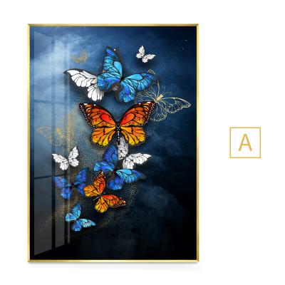 China Hotselling waterproof butterfly morden wall art porcelain crystal decor printed painting decorations for home for sale