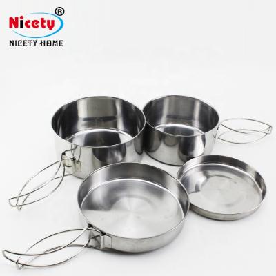 China Sustainable Camping 4pcs Camping Stove Metal Stainless Steel Mug With Folding Handle for sale