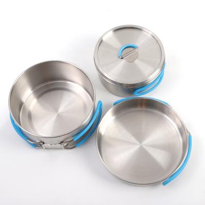 China Sustainable Outdoor Camping Cookware Pot Set Mess Kit Backpacking Gear 4 Piece Cookset for sale