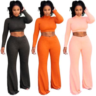 China 2020 Lucky Label Anti-Static Women Drop Clothing For 2 Pieces Plus Size Set Women Wide Leg Pants Crop Tops Knit Sweaters for sale