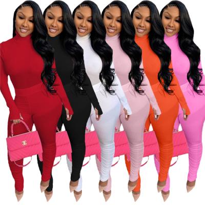 China Anti Static Anti Static Drop Clothing For Women Turtle Neck Tops Stacked Pants Set Women Two Pieces Outfits for sale