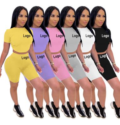 China 2021 New Logo Anti-Wrinkle Playsuit High-waisted Women's High-waisted Sleeve Equipment Custom Casual Short Summer Spring Two-Piece Sets for sale