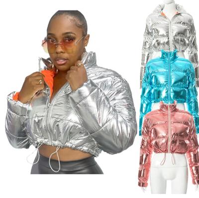 China 2022 New Winter Colorful Stripper Bubble Mirror Rope Crop Down Women Coats Regular Regular Elastic Zipper Jackets Plus Size for sale