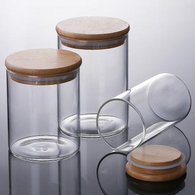 China Microwavable Sugar Cookies Honey Jars and Candy Jars with Bamboo Lids Made of Glass for sale