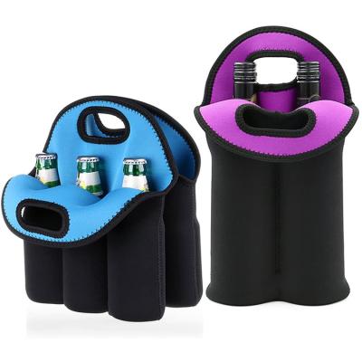 China Waterproof Wine Carrier Tote Insulated Soft Neoprene Cooler Bag With Safe Carry Handle for sale