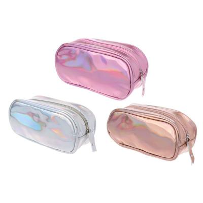 China Who respects the environment; Recyclable; Reusable Custom Cosmetic Laser Bag Women Travel High Quality Holographic Wash Glitter Clear PVC Pouch Makeup Bag With Zipper for sale