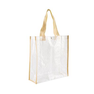 China Who respects the environment; Recyclable; Reusable custom logo bolsa de compras clear PVC swimming beach bags great shopping Tote Women Transparent Travel Bag for sale