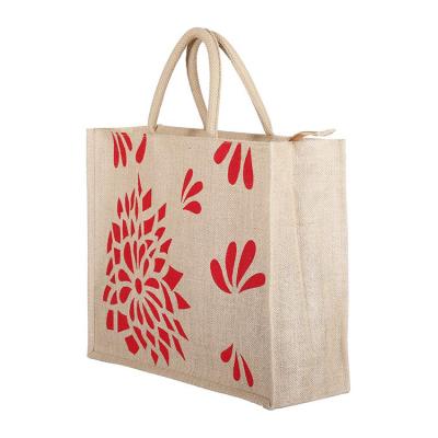 China Lightweight Wholesale Custom Printed Luxury Jute Tote Bag With Zipper For Packing for sale