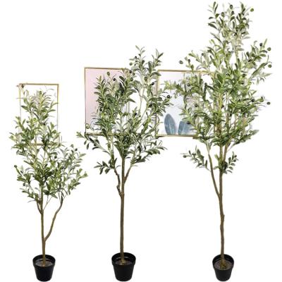 China UV-Resistant For Hotel Outdoor Indoor Decoration Shopping Mall Erevgreen Leaf Plastic Faux Silk Plant Artificial Olive Tree for sale