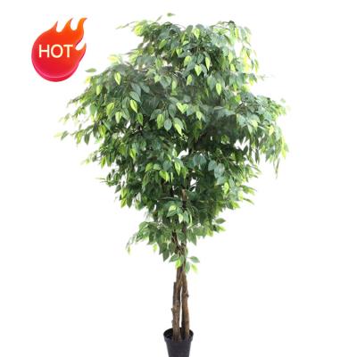 China Durable Hot Selling Plant Silk Green Leaves Small Indoor Artificial Banyan Trees Fake Benjamina Ficus Plant for sale