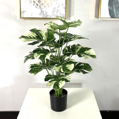 China Eco-friendly Materials 75cm Fake Plants Artificial White Monstera Indoor Bonsai Variegated Tree For Home Wedding Decor for sale