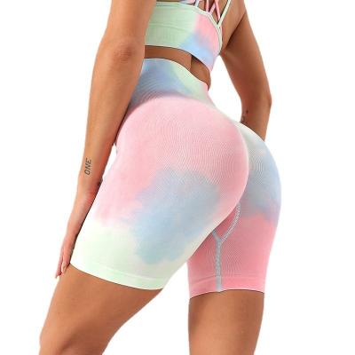 China Hot Selling Breathable Tie Dye High Waist Yoga Pants Quick Dry Womens Fitness Tight Pants Sports Yoga Shorts for sale