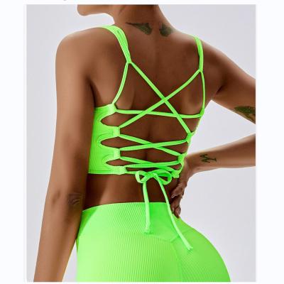 China New Fashion Breathable Women Gym Fitness Crop Tops High Quality Custom Logo Fitness Sports Bra Strappy Cross Push Up for sale