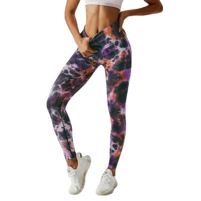 China New Style Breathable Tie Dye Women'High Waist Seamless Pants Yoga Fitness Sports Running Gaiters for sale