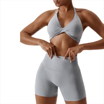 China High Quality Reversible New Design Women Tummy Control Compression Twist Sweat Leggings And Bra Yoga Set Sportswear For Women for sale