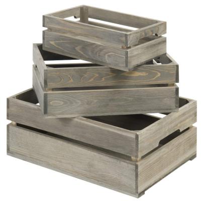 China Europe factory direct sale dark gray antique three-piece set with handle wooden box household storage boxes for sale