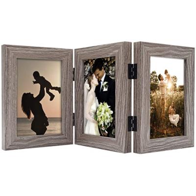 China Simple design high quality natural wood triple frame folding hinge photo frame with 3 openings for sale