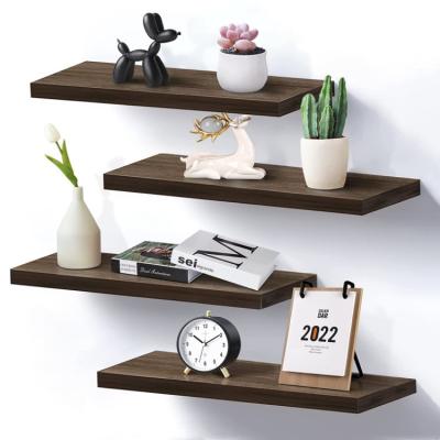 China Wholesale Modern Minimalist Brown Home Decoration Wall Mounted Shelf Living Room Custom Custom Wooden Wall Shelf for sale