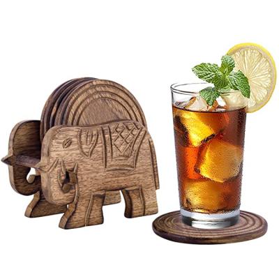 China Viable Factory Wholesale Customized Creative Elephant Cup Stand Coaster Round Coasters Set Wooden Coasters for sale