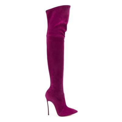 China Breathable Burgundy Suede Thigh High Heel Boots Slightly Heel Long Boots Women Warm Fashion Heel Boots For Ladies for sale