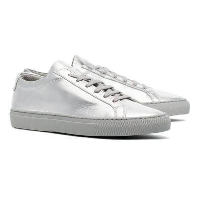 China Quality Women Anti-slippery Leather Metallic Silver Designs Low Rubber Sneakers for sale