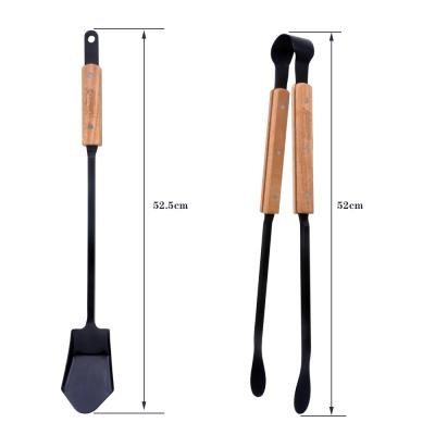 China Wood Handle Black Heavy Duty Charcoal BBQ Tongs Tool Kit for sale