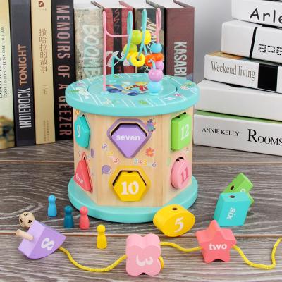 China Improve Child's Manual Capacity 12 Hole To Train Abacus Educational Toys Baby Blocks Bead Maze Multi-Fun Learning Wooden Number Card Activity Cube Toy for sale