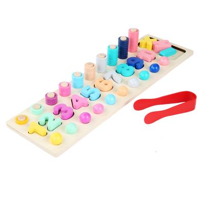 China Teaching Tools New Wooden 3 In 1 Montessori Early Educational Matching Number Board Macaron Color Matching Toy for sale