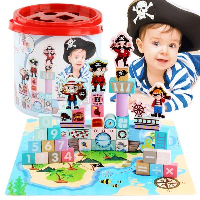 China Teaching Tools Cute Wooden Kids Magnet Toy Set Number Castle Assembly Puzzle Building Block Custom Toys Box for sale