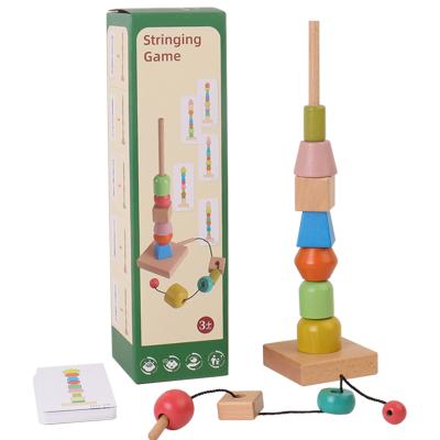 China Eductional Preschool Toys Kids Train String Wooden Color Knowledge Building Kids Math Matching Game Card Counting Block Toys for sale