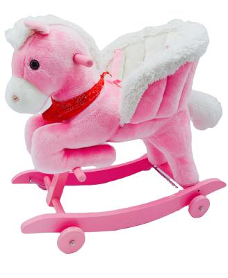 China Ride On Toy Softer Plush With Wooden Frame And Wheel Kids Rocking Horse With Sound Playing For Kids Toy for sale