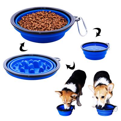 China Large Spill Proof Adjustable Pet Sustainable Customized Slow Feeder Insulated Collapiable Dog Bowl for sale