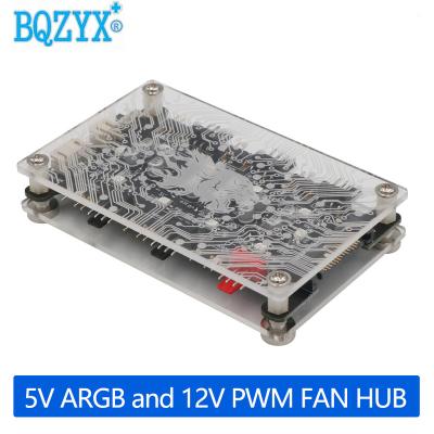 China Acrylic Plate 2 in 1 6 Way 5V ARGB and 12V PWM DC Fan Hub with Acrylic Case and Magnetic Standoff for ASUS/MSI 5V 3Pin LED Controller for sale