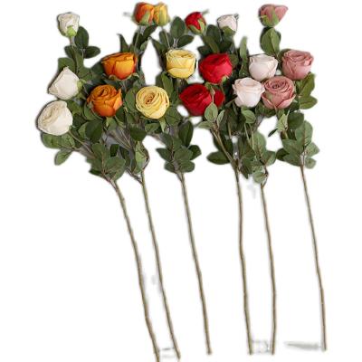 China Eco-friendly lover rose single branch 3 heads mimic to spend a living room to be supported to decorate a flower table to place an ornament for sale