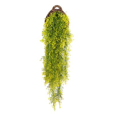 China Eco-friendly Artificial Golden Bell Willow Wall Hanging Flowers Plants Decorative Living Room Wall Indoor Green Hanging Flowers for sale