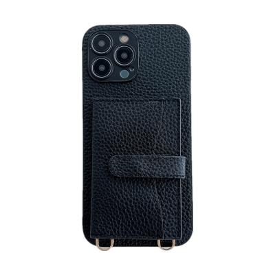 China Shockproof Popular 13 Layer Brown Main Cowhide 12 Leather With Open Button Phone Case For Iphone 14promax for sale